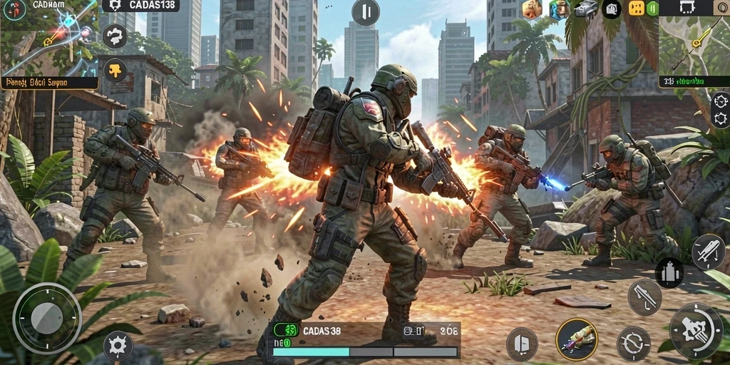 Screenshot menunjukkan aksi menegangkan dalam gameplay CADAS138.