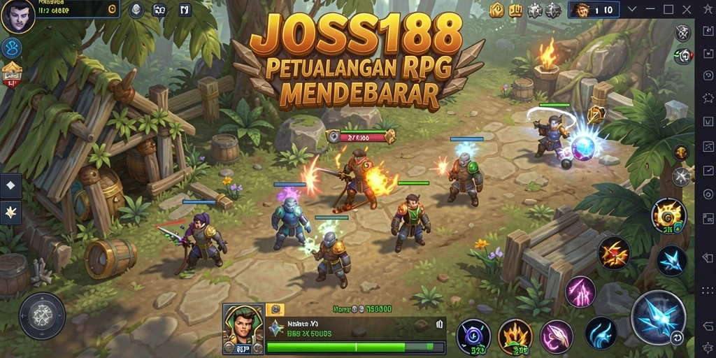 Screenshot gameplay RPG JOSS188 yang menunjukkan pertempuran seru.