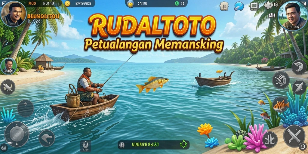 Screenshot gameplay RUDALTOTO menampilkan keseruan saat memancing ikan.